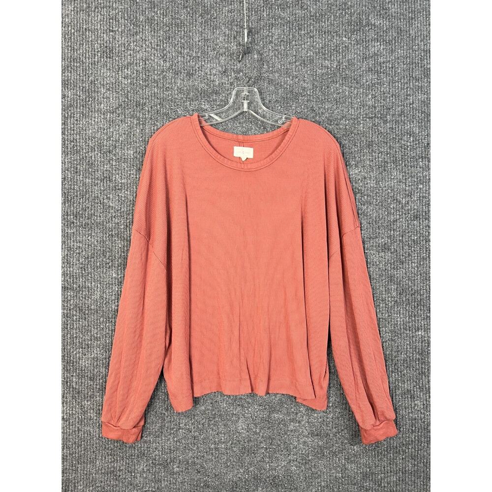 Lou & Grey Shirt Womens Large Orange Ribbed Long Sleeve Boho Casual Crew Neck